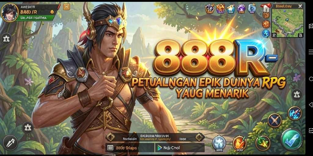 Screenshot gameplay 888R menampilkan pertarungan seru dalam dunia RPG.