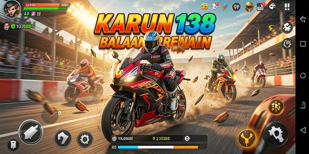 Screenshot yang menampilkan aksi balapan motor yang mendebarkan.