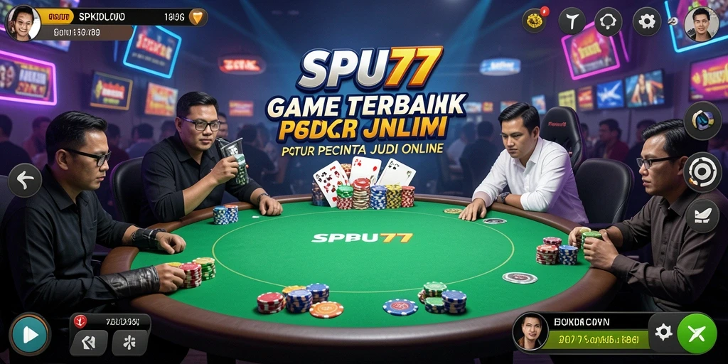 Screenshot gameplay SPBU77 menampilkan suasana permainan Poker yang mendebarkan.